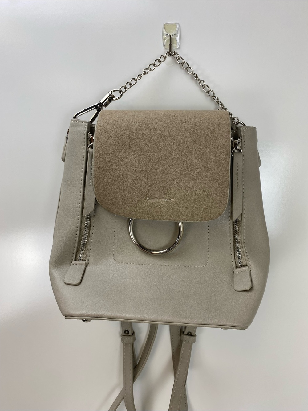 Lulu's Two-Tone Beige and Taupe Backpack with Silver Ring